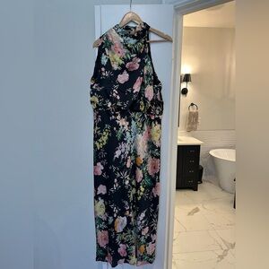 Petal & Pup Floral Asymmetrical neckline dress with Pink and Yellow Accents